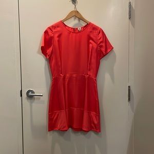 Bright coral silk blend dress with open back. Size 4